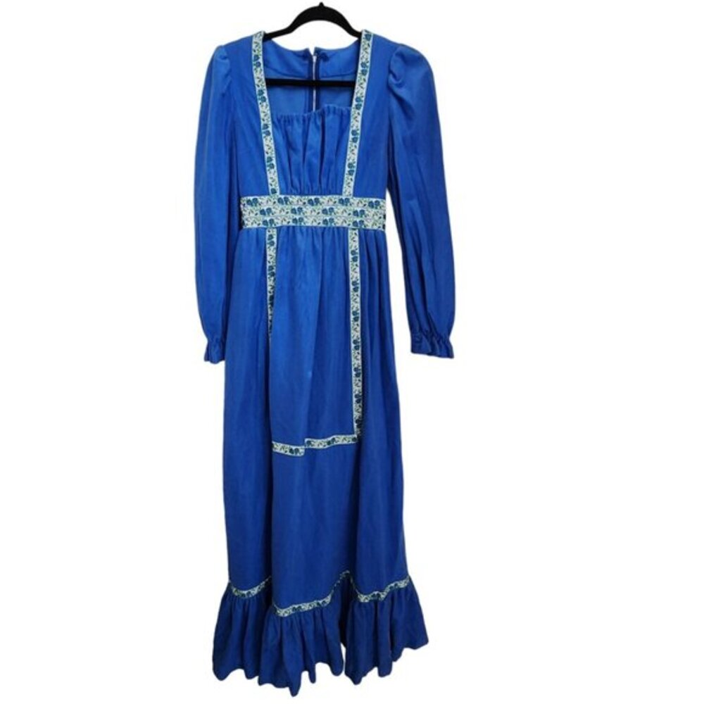 Vtg 70s Homemade Prairie Maxi Dress Small Fleece Cottagecore